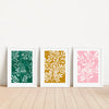 green, pink and mustard wall art