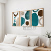 Set of 3 Brown Tan and Teal Abstract Wall Art