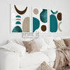 Set of 3 Brown Tan and Teal Abstract Wall Art