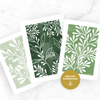 green wall art prints with botanical elemenmts