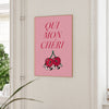 qui mon cheri retro pink and red poster 