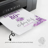 printable silver and purple 80th birthday welcome poster