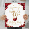 red and gold 40th birthday welcome sign