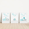 Set of 3 Aqua Teal and Grey Elephant Nursery Art