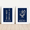 Navy Blue Kitchen Art Set of 2 Prints