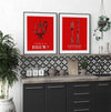 Set of 2 Red and Black Kitchen Prints