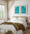 set of 2 teal bedroom prints her king his queen