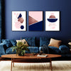 set of 3 navy and pink wall decor