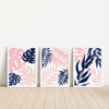 set of 3 pink and blue leaf art