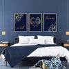 over the bed sweet dream blue and gold print