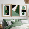 Set of 3 Green, Black and Gold Geometric Prints