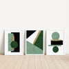 Set of 3 Green, Black and Gold Geometric Prints