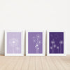 set of 3 dandelion flowers in lilac