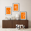 Set of 3 Orange Living Room Dandelion Prints