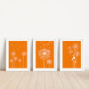 Set of 3 Orange Living Room Dandelion Prints