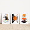 modern black and orange prints set of 3