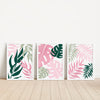 set of 3 green and pink botanical leaf prints