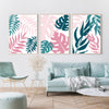 set of 3 teal and pink wall art