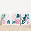 set of 3 teal and pink botanical prints