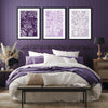 set of 3 purple botanical wall art