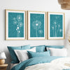 set of 3 dandelion teal wall art