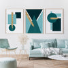 Set of 3 Teal and Gold Geometric Wall Art