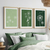 set of 2 green dandelion wall art prints