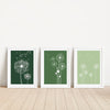 set of 3 green living room dandelion prints