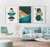 set of 3 teal and gold printable wall art