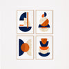 set of 4 blue and orange wall decor