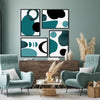 4pc Teal and Black Abstract Wall Art