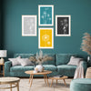 teal mustard and grey wall art