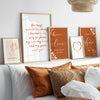 Set of 5 Bedroom Gallery Terracotta Orange Wall Art Prints