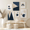 set of 6 blue and beige abstract wall art