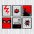 set of 6 black and red superhero prints