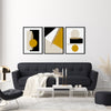 Set of 3 Mustard, Black and Gold Wall Art