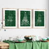 set of 3 green merry christmas art