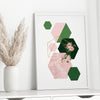 green and pink geometric hexagon art