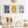 set of 3 navy and mustard wall art