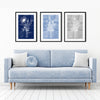 blue and grey botanical wall art