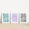 teal and purple botanical prints