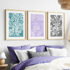 over the bed teal and purple prints