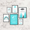 Set of 6 Teal and Grey Nursery Prints