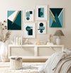 set of 6 teal and gold geometric wall art