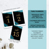 teal and gold theme table numbers