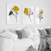 set of 3 mustard yellow ginkgo wall art